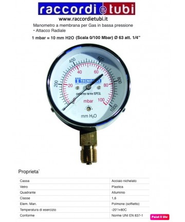 MANOMETRO RADIALE PER GAS...