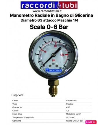 MANOMETRO RADIALE  6 bar...