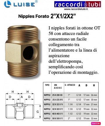 NIPPLE BRASS HOLED M-F-M...