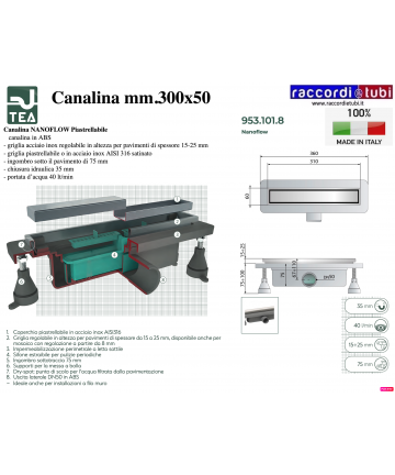 DUSCHRINNE 300X50mm TEA OMP...
