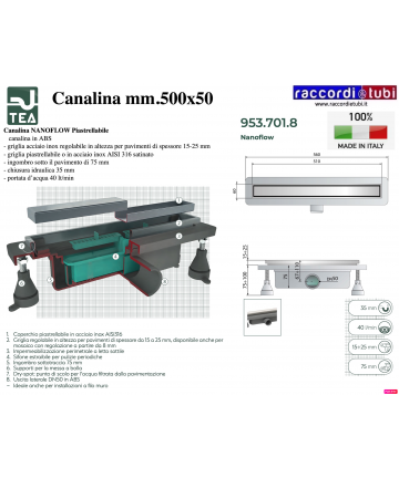 DUSCHRENNE 500X50mm TEA OMP...