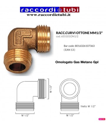 GOMITO OTTONE PER GAS MM...