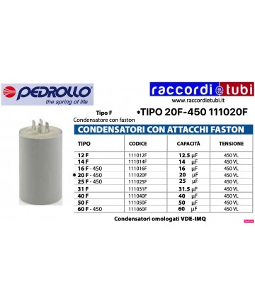 CONDENSATORE 20uf ATTACCHI...