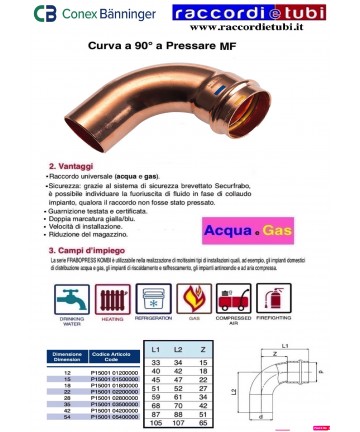 90° Druckfitting Kupfer...