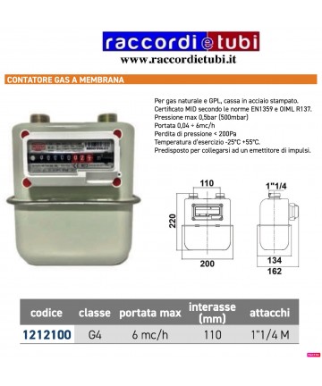 CONTATORE GAS CLASSE G4 MID...