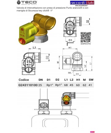GASVENTIL TECO 1" FF 90° DX