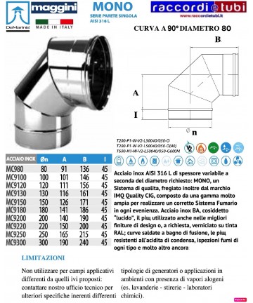 DE MARINIS INOX CURVA 90° D.80