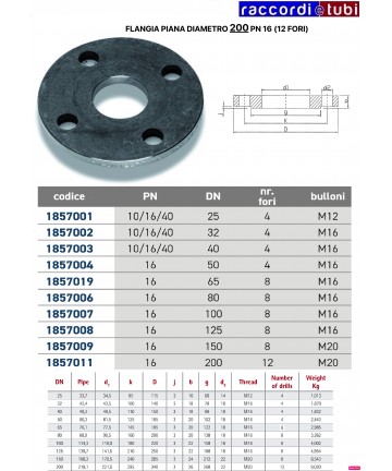 FLANGIA PIANA DN 200 PN 16...