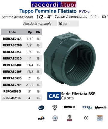 TAPPO PVC FEMMINA DIAMETRO 1/2