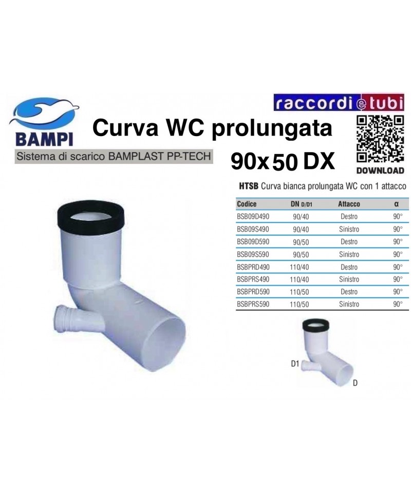 CURVA WC PP-H/MC DIAMETRO 90X50 DESTRA